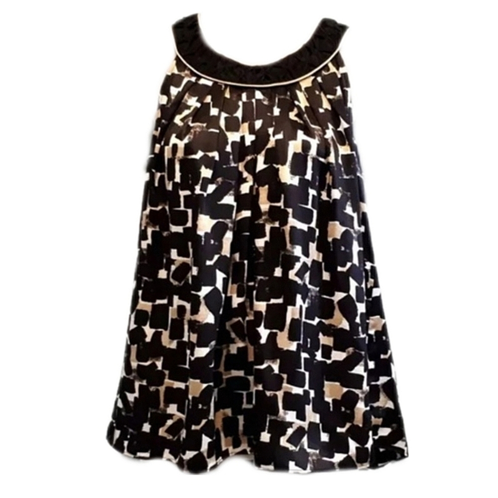 White House Black Market Silk Pleated Halter Top Geometric Print A-Line Swing